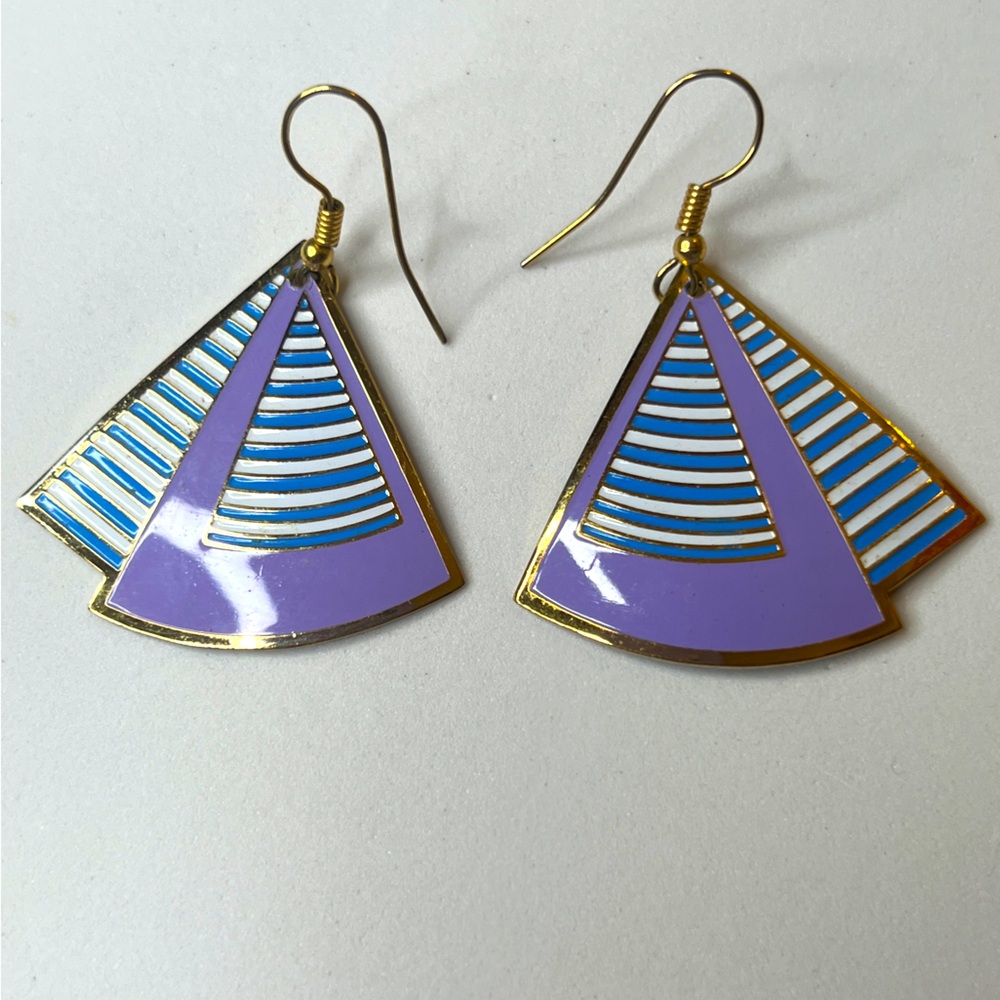 Vintage Meow Gold Tone Multicolor Dangle Pierced Earrings Signed